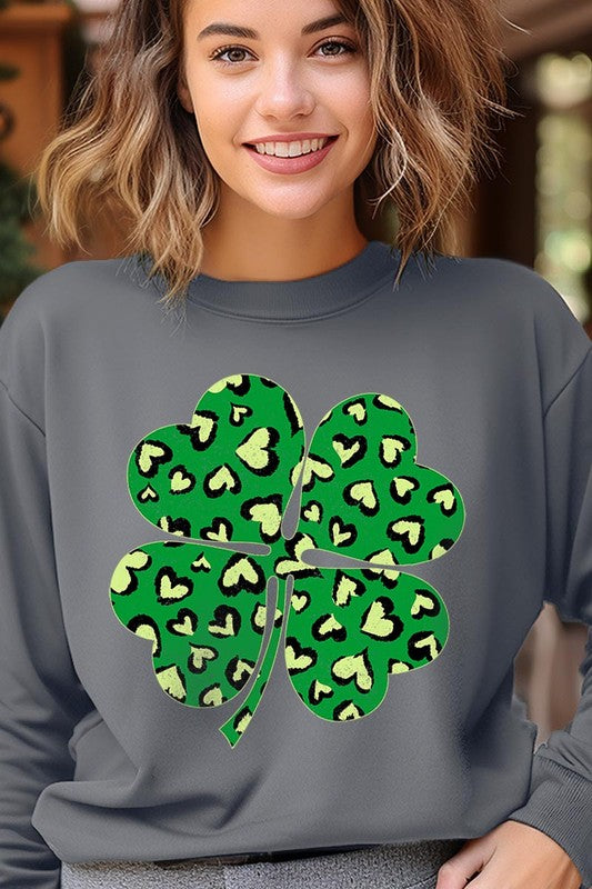 Four Leaf Clover Graphic Fleece Sweatshirt